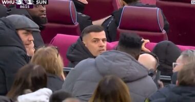 Granit Xhaka was involved in a heated confrontation with fans behind the bench at West Ham