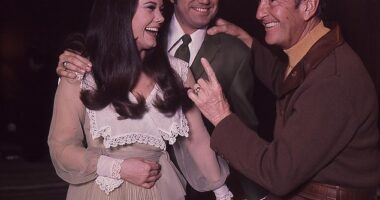 Singer Guy Hovis has died at age 86 after battling an illness in the hospital; Hovis pictured center with then-wife Ralna English and Lawrence Welk