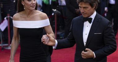 Princess Catherine of Wales with Tom Cruise at the Top Gun: Maverick at Odeon Leicester Square on May 19, 2022 in London, England