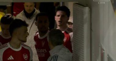 Declan Rice clashed with a member of Arsenal's coaching staff at half-time against Chelsea