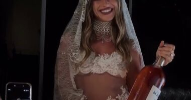 Sydney socialite Tayla Cohen has stunned fans by wearing a barely-there 'nude' lace mini-dress to her wild hen's party