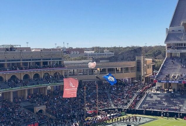 Horrifying scenes unfold at Rice-Texas State football game as parachutist gets caught in netting and plunges into crowd