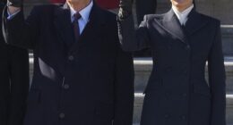 Melania Trump wearing The Hat – the millinery equivalent of a barbed-wire fence – the brim so large it allowed her to repel Donald’s lips when he tried to kiss her