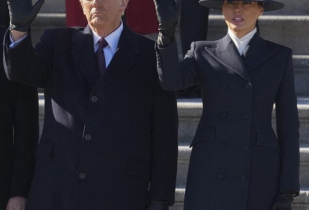 Melania Trump wearing The Hat – the millinery equivalent of a barbed-wire fence – the brim so large it allowed her to repel Donald’s lips when he tried to kiss her
