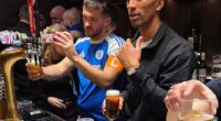 Macclesfield FC captain Paul Dawson (left), pictured still in his kit and pulling pints after his side's famous win over Crystal Palace, was shovelling snow last Tuesday night
