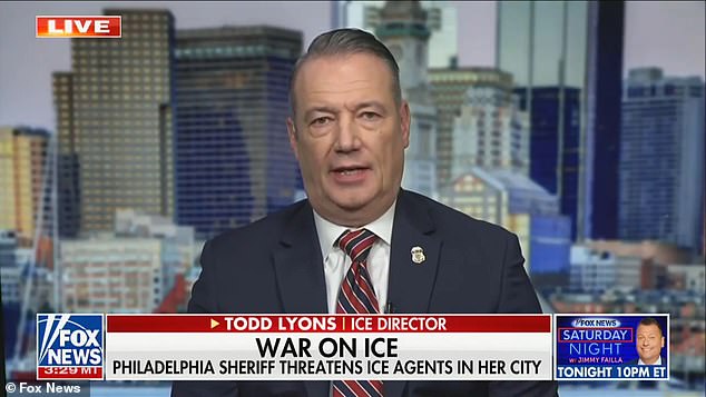 Immigration and Customs Enforcement chief Todd Lyons (pictured) isn't backing down from a Philadelphia sheriff who called his agents 'fake, wannabe law enforcement' in a fiery speech
