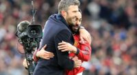 Michael Carrick embraces Matheus Cunha, who starred as a substitute, at the final whistle
