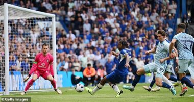 Raheem Sterling scores against Bournemouth at Stamford Bridge in May 2024 - little did he know it would be his last contribution for Chelsea