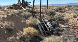 The entrance to an abandoned mine shaft at Moe No. 4, one of the five mines first selected for cleanup by the New Mexico Environment Department (NMED)