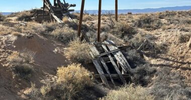 The entrance to an abandoned mine shaft at Moe No. 4, one of the five mines first selected for cleanup by the New Mexico Environment Department (NMED)
