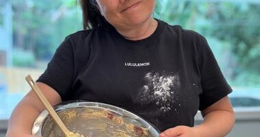 RecipeTin Eats founder Nagi Maehashi swapped her usual cooking attire (pictured) for a racy new look on Tuesday