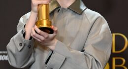 Owen Cooper raises his Golden Globe for his performance in Adolescence last weekend