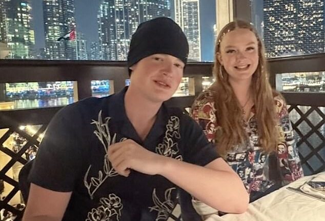 Jake Wood's son Buster, 18, looked the spitting image of his famous father in an Instagram snap on Saturday (Buster pictured with his sister Amber)
