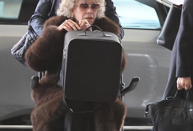 Jane Fondawas seen being pushed along in a wheelchair as she arrived at LAX this week to catch a plane out of Los Angeles