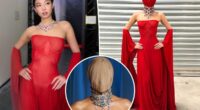 Jennie of Blackpink wears red version of Kim Kardashian's masked Margiela gown