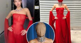 Jennie of Blackpink wears red version of Kim Kardashian's masked Margiela gown