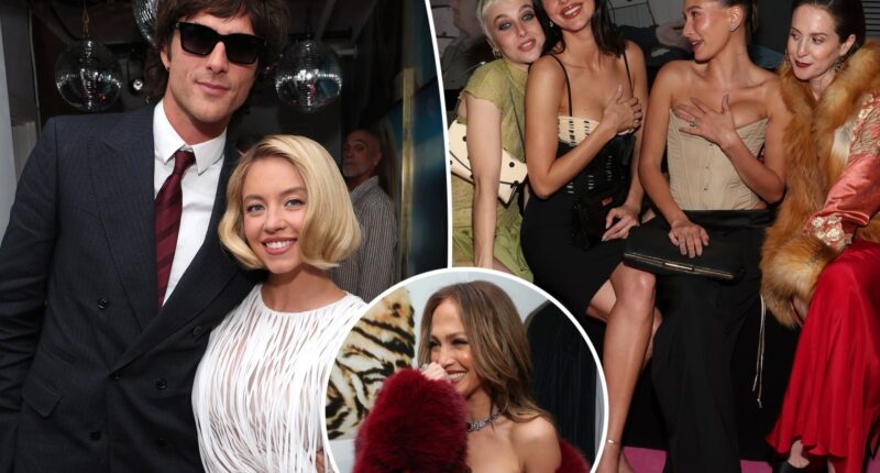 Jennifer Lopez, Hailey Bieber, Sydney Sweeney at W Magazine's Golden Globes party