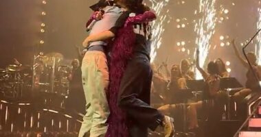 Jennifer Lopez ushered in the new year by embracing the two most valuable things in her life: her 17-year-old twins Max and Emme during her New Year's Eve show at Caesars Palace in Las Vegas