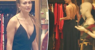 Jennifer Lopez rocks very revealing, low-cut dress while shopping in Beverly Hills
