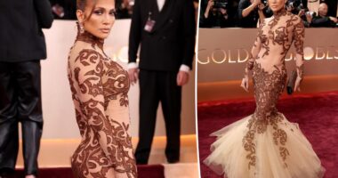 Jennifer Lopez serves serious curves in sheer mermaid gown on Golden Globes 2026 red carpet