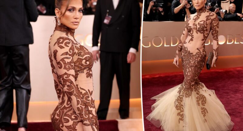 Jennifer Lopez serves serious curves in sheer mermaid gown on Golden Globes 2026 red carpet