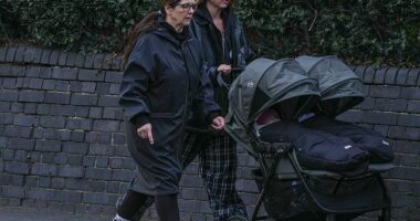Jesy Nelson has stepped out with her twin daughters for the first time since she revealed they'd been diagnosed with a rare neuromuscular disorder