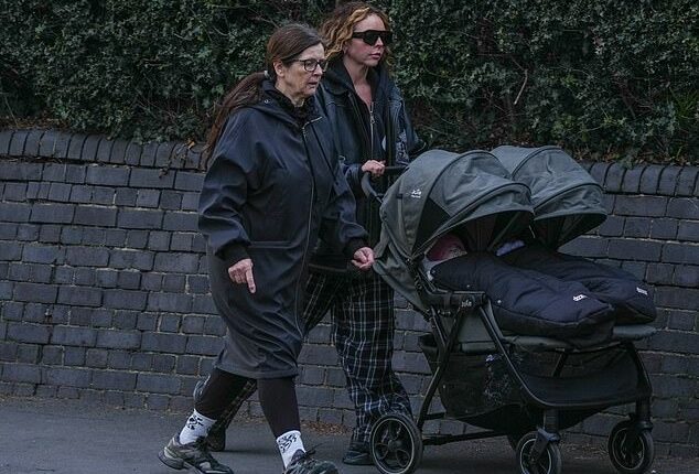 Jesy Nelson has stepped out with her twin daughters for the first time since she revealed they'd been diagnosed with a rare neuromuscular disorder