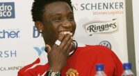 John Obi Mikel being presented as a Manchester United player before switching to Chelsea in a controversial move