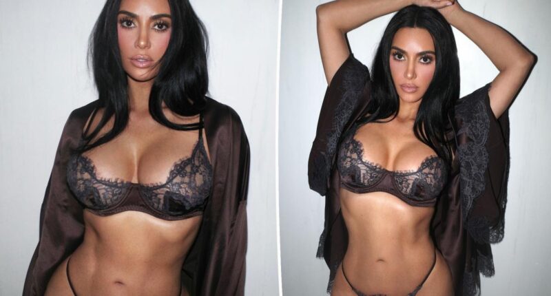 Kim Kardashian strips down to lacy Skims lingerie ahead of Valentine's Day