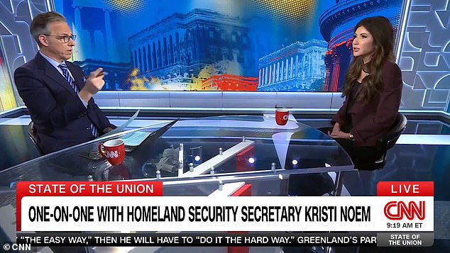 DHS Head Kristi Noem talks with Jake Tapper on CNN's State of the Union on Sunday, January 11, 2026