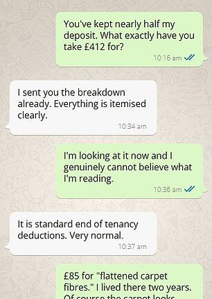 A landlord has sparked outrage for keeping a tenant's $825 bond over a bizarre list of charges - including $80 for limescale in a kettle and $44 for dust behind a fridge