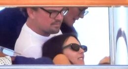 Leonardo DiCaprio and his much-younger girlfriend Vittoria Ceretti looked cozy as they cuddled on board Jeff Bezos' mega boat, with her head resting near his lap