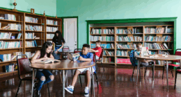 children in school library