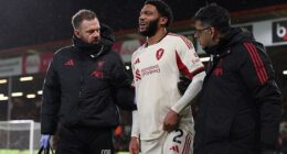 Gomez was injured in the build-up to Evanilson's opener for Bournemouth, colliding with goalkeeper Alissonwhile attempting to block Evanilson's strike and subsequently limping off