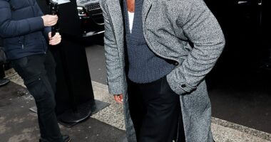 Lucien Laviscount showed off his dashing new moustache as he arrived at the Dolce & Gabbana show during Milan Fashion Week on Saturday