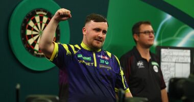 Luke Littler reaches third straight World Darts Championship final: Star, 18, thrashes Ryan Searle as friend Angry Ginge and Lewis Capaldi join his girlfriend in crowd at Ally Pally