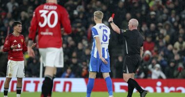 Man United wonderkid Shea Lacey (L) was sent off on his Old Trafford debut against Brighton