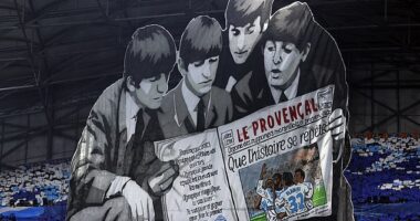 Liverpool were welcomed to the hostile Stade Velodrome with a tifo depicting The Beatles alongside the phrase 'history repeats itself'