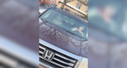 still of Renee Good driving her car from ICE agent's perspective