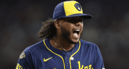 Freddy Peralta pitches during the 2025 MLB season as the Mets weigh whether to pursue a long-term contract extension.