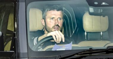 Michael Carrick was pictured pulling up to Carrington to start work as Man United interim boss