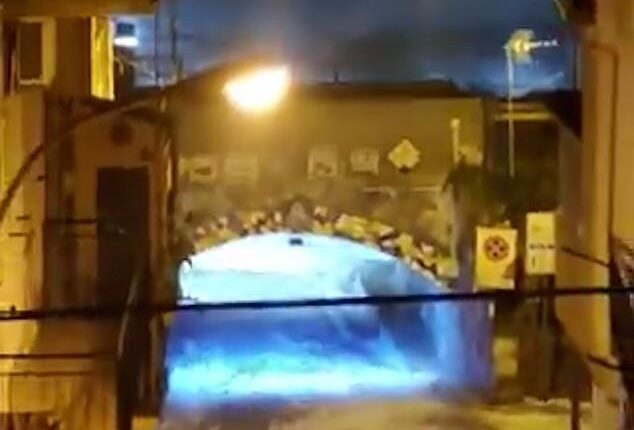 Footage shows massive waves striking Sicily on Tuesday night as the Mediterranean was battered by powerful Storm Harry