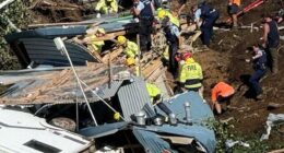 A desperate search continues for campers feared trapped after a massive landslide