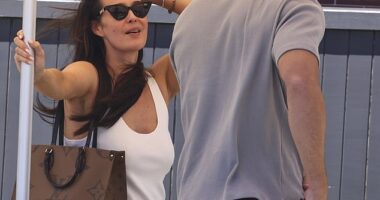 Megan Gale, 50, and husband Shaun Hampson, 37, stepped out for a stroll in Perth on Tuesday - marking their first appearance since revealing they secretly tied the knot in December 2024
