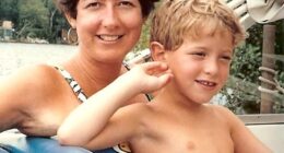 Stefan with his mother in 1987, age five. His hair started to turn from blond to brown at nine... at which point she decided to colour it using lightening spray and then bleach