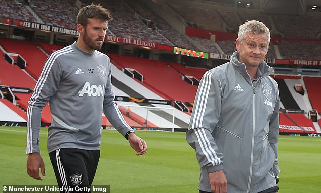 Ole Gunnar Solskjaer (right) will speak to the Man United hierarchy over the interim manager role on Saturday, while Michael Carrick (left) has also held preliminary discussions