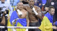 Anthony Joshua (right) pictured with Oleksandr Usyk (left) after their 2022 rematch that the Ukrainian won. Usyk believes AJ will keep fighting after the death of his friends
