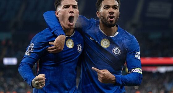 PSG are reportedly weighing up a move for Chelsea's £107m midfielder Enzo Fernandez (left)