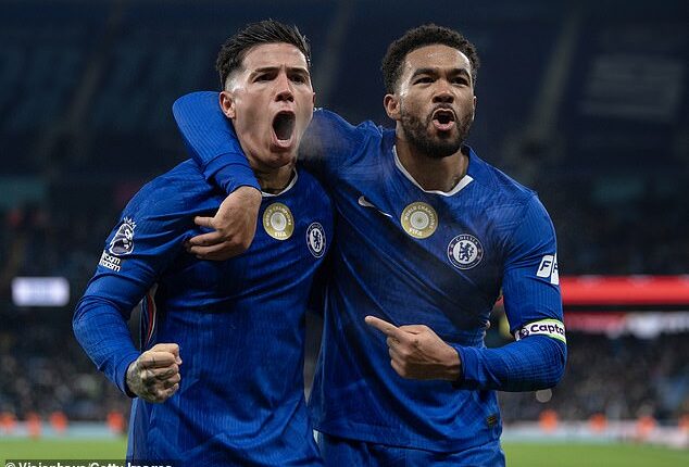 PSG are reportedly weighing up a move for Chelsea's £107m midfielder Enzo Fernandez (left)