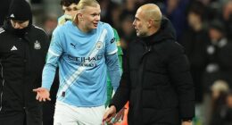 Pep Guardiola (right) has revealed he will be unable to rest Erling Haaland (left) in the Champions League this week